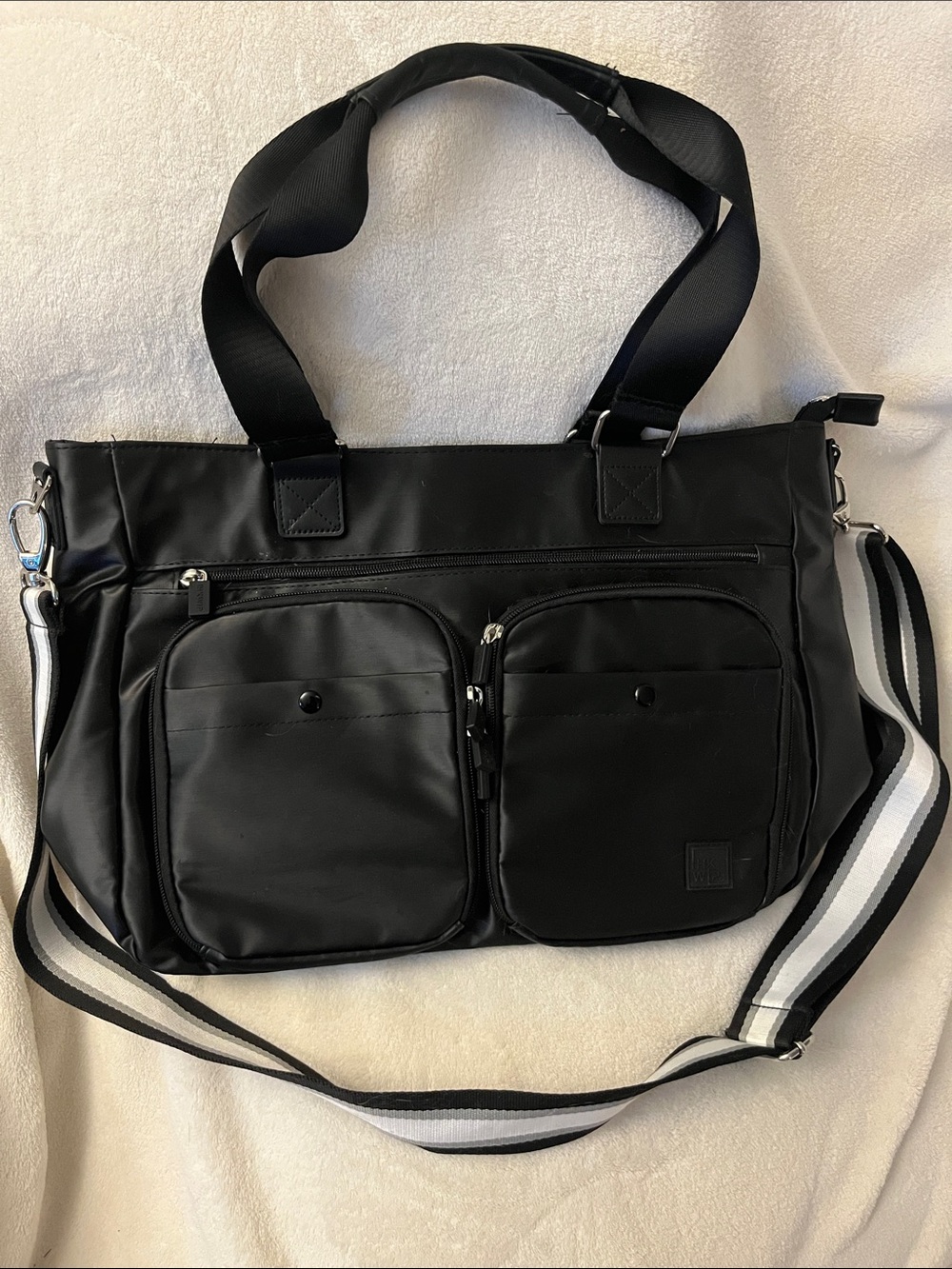 Unisex HKWIP Black Laptop Tote Bag with Dual Front Pockets